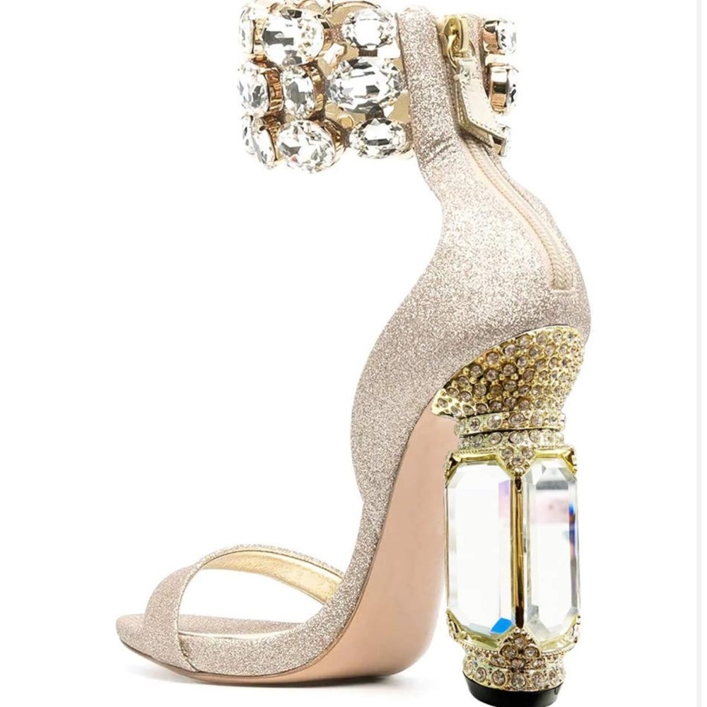 FSJ Elegant Gold Women's Heels with Crystal Embellishments